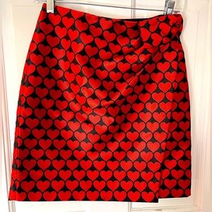 J Crew black and red heart skirt - size 0 - polyester - bow on side